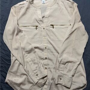 Calvin Klein Beige Button Down Shirt with Gold Accents